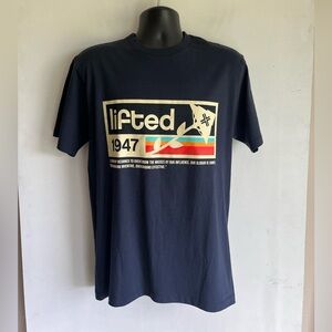 LRG Blue Graphic Tee with Multicolor Design Men’s Medium NWOT